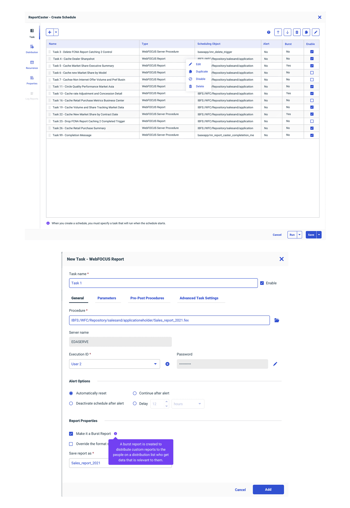 Modern ReportCaster interface